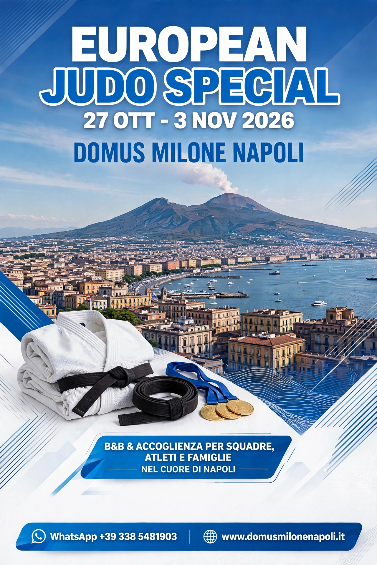 Domus Milone Napoli in Via Mancinelli 45 - B&B con vista Castel Sant'Elmo e collina San Martino, alloggio consigliato per squadre e atleti U23 European Judo Championships Napoli 30 Ottobre - 1 Novembre 2026 al PalaVesuvio - Colazione e deposito attrezzatura kimono